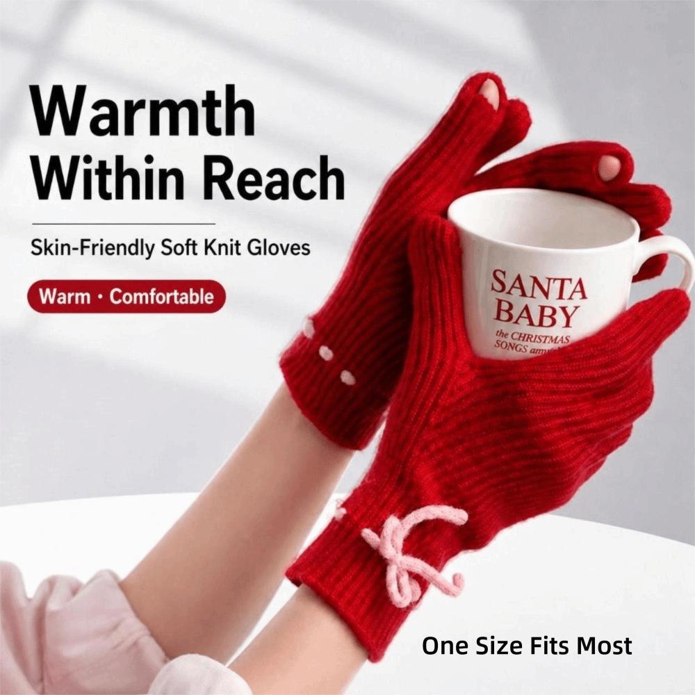 Solid Color Touch Screen Gloves Knitted Texture Thermal Riding Gloves Winter Season