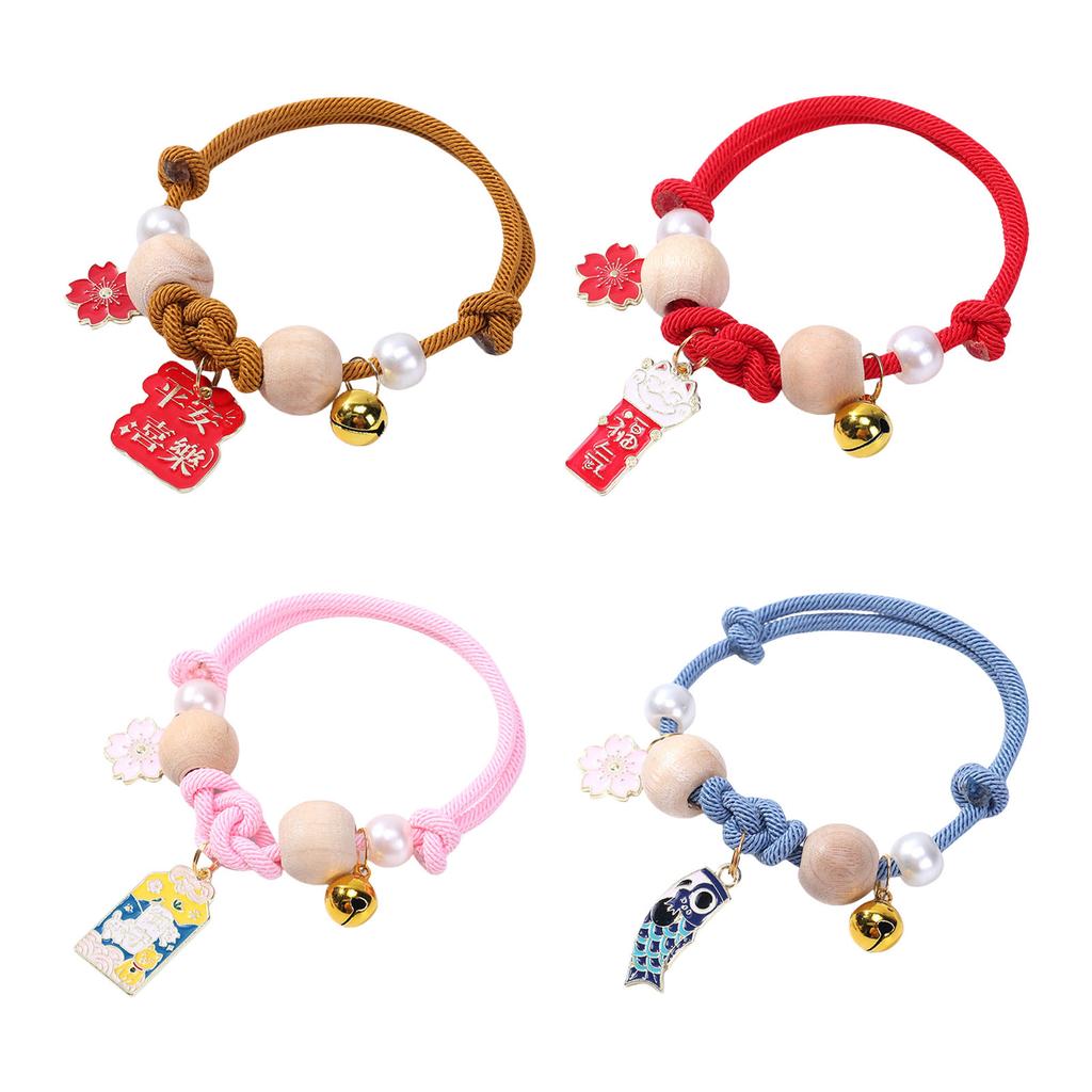 Adjustable Cat Collar With Bell and Camphor Wood Beads Pet Necklace Collar For Kittens Indoor Outdoor Activity Wear