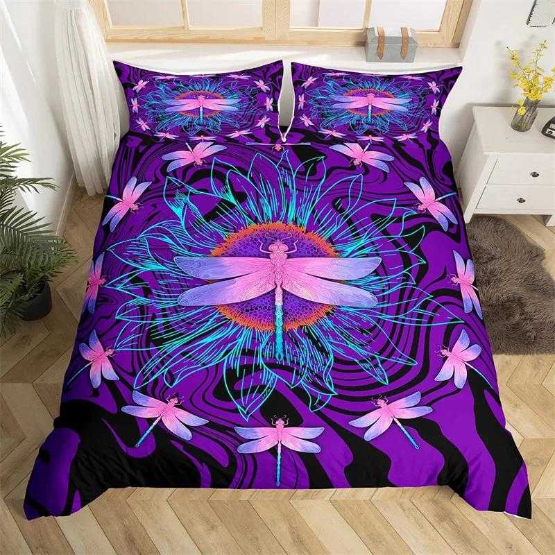 Comforter Dragonfly King Queen Size Chic Animal Comforter Microfiber Bohemia Mandala Bedding Set Flowers Bed