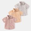 Children's Clothing Summer Boys' Casual Shirts Small and Medium-Sized Children's Lapel Plaid Shirts Cotton Comfortable Children's Short-Sleeved Tops