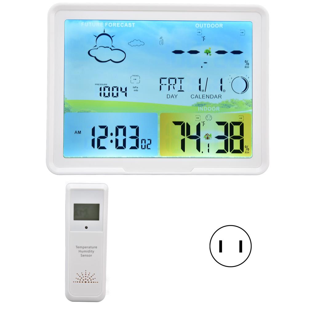LCD Weather Forecast Indoor Outdoor Thermometer with RCC Receiving Function 100?240VUS Plug