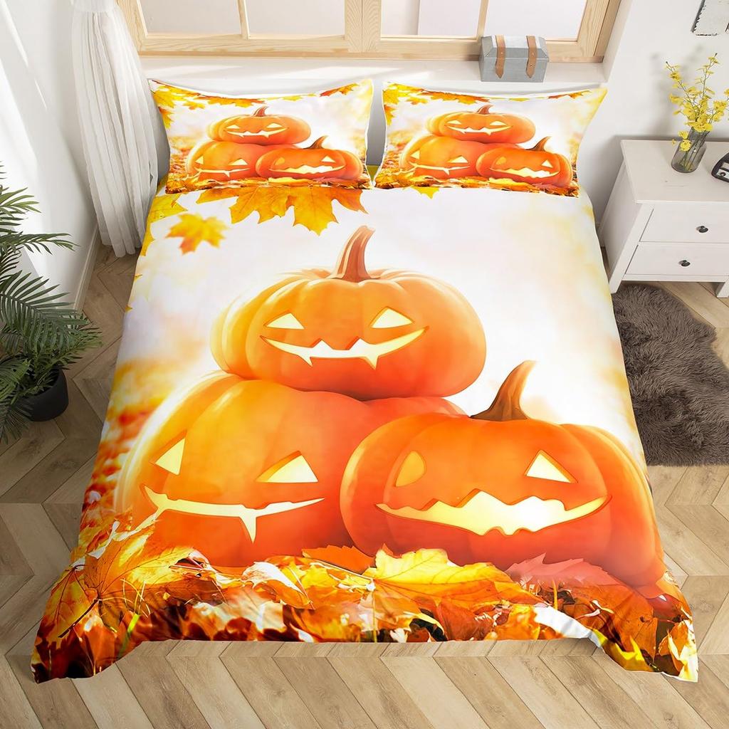 Cartoon Dwarf Dwarf Duvet Cover Queen for Kids Girls,Fall Leaves Pumpkin Bedding Set Autumn Gnome Turkey Maple Leaf Quilt Cover