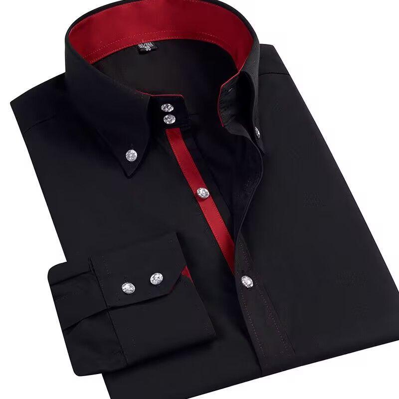 Spring Autumn Men's Executive Shirt Korean Fit, Permanent Press Formal Office Wear, Breathable Thin Long Sleeve Business Casual