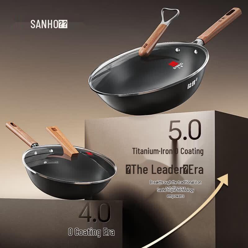 Sanhe 0-Coating Titanium Iron Non-Stick Round Bottom Wok