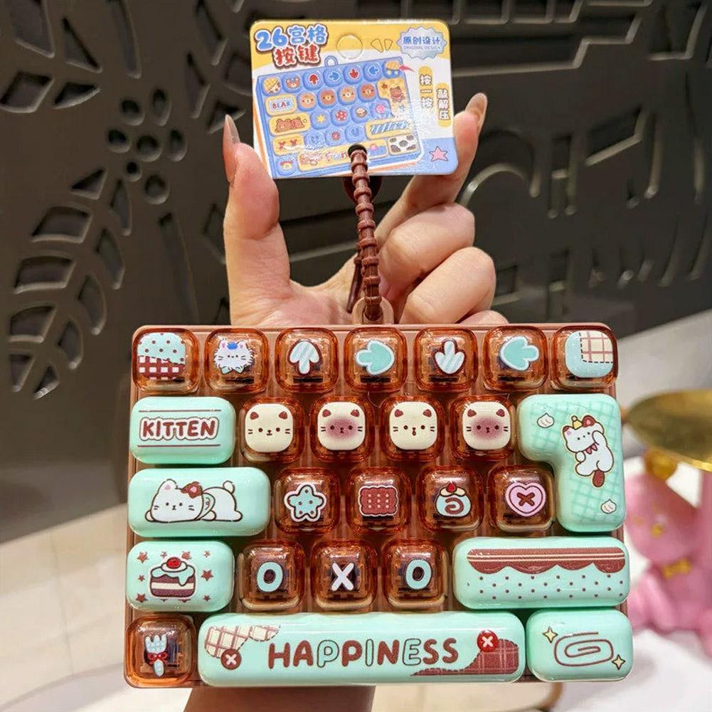 Cartoon Mechanical Keyboard Fidget Toy Pendant Stress Relief Clickable Keys Decompression Toy Backpack Keychain Hanging Ornament