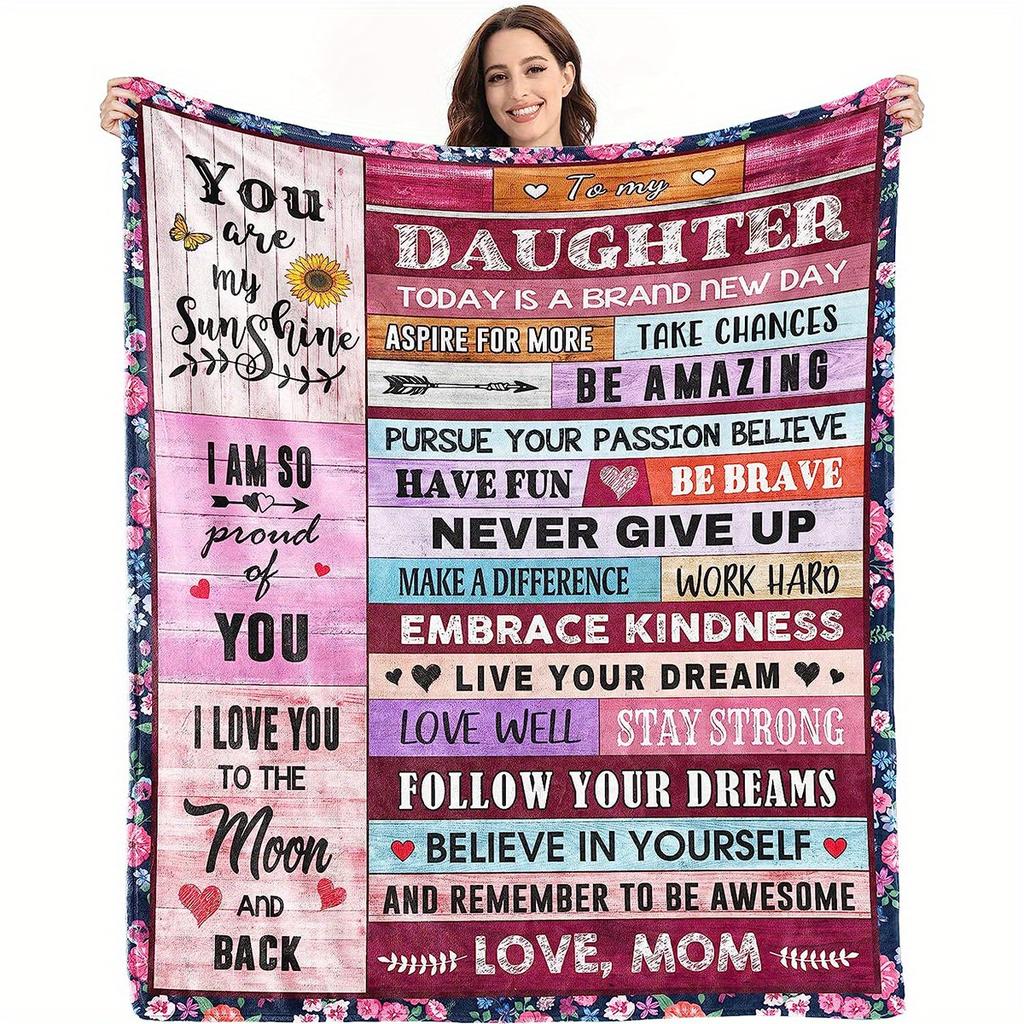 1pc Envelope Printed Flannel Blanket, To My Daughter From Mom Blanket For All Season, Warm Cozy Soft Throw Blanket Nap Blanket