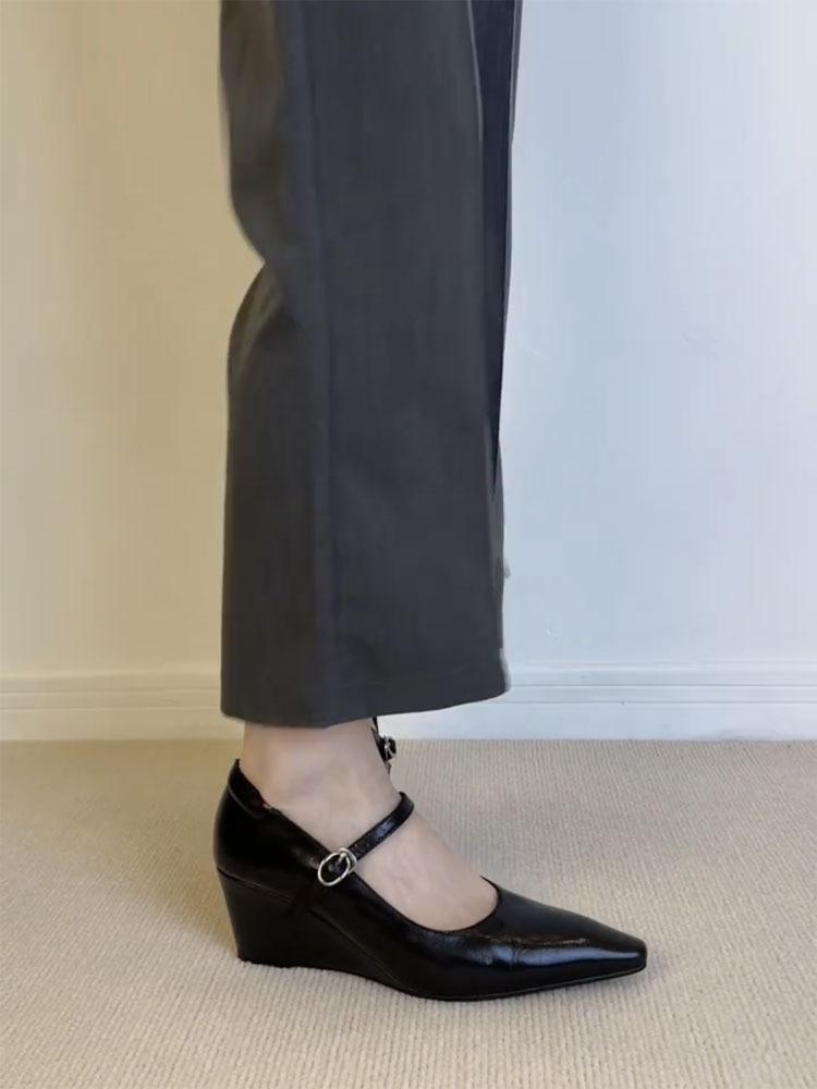 

Elegant pointed head, light mouth, bevel heel, thin buckle belt, four-season single shoes, heightening work shoes new 40 чёрный