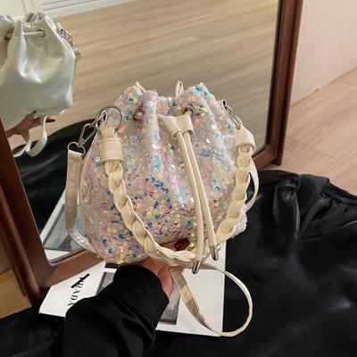Flitry Módní šňůrková malá kabelka Dámská jarní všestranná taška přes rameno s crossbody kbelík