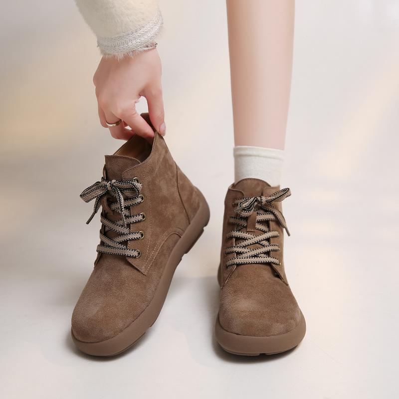 Martin Boots Women's Autumn and Winter New Velvet Boots Winter Flat Bare Boots Short Boots