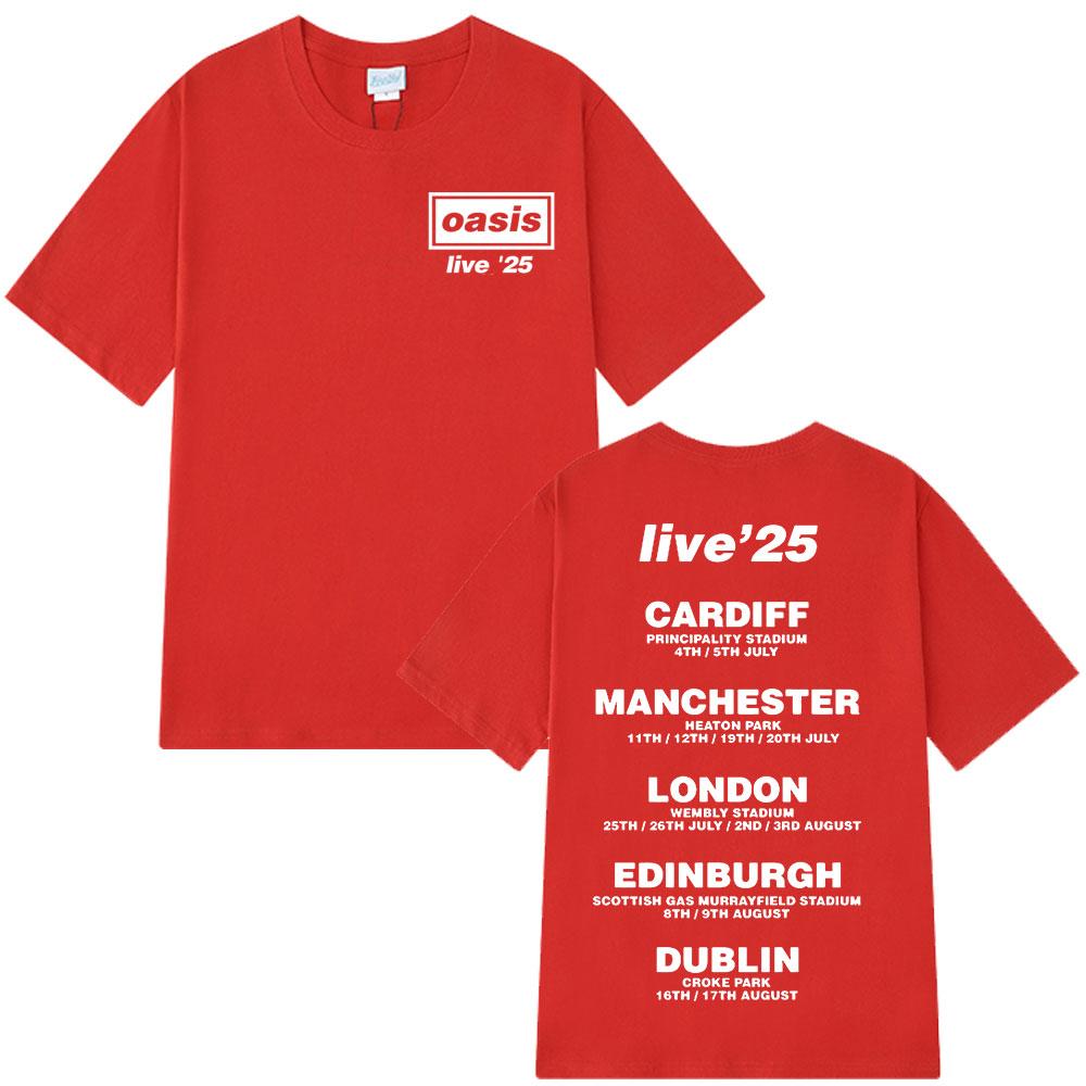 O-Oasis Live 25 Tour T-Shirts British Rock Band Vintage T-shirt Mens Clothing Cotton Casual Short Sleeve T Shirts Tops Fans Gift