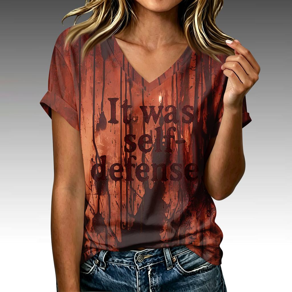 Women's Casual V-Neck Halloween Print Top