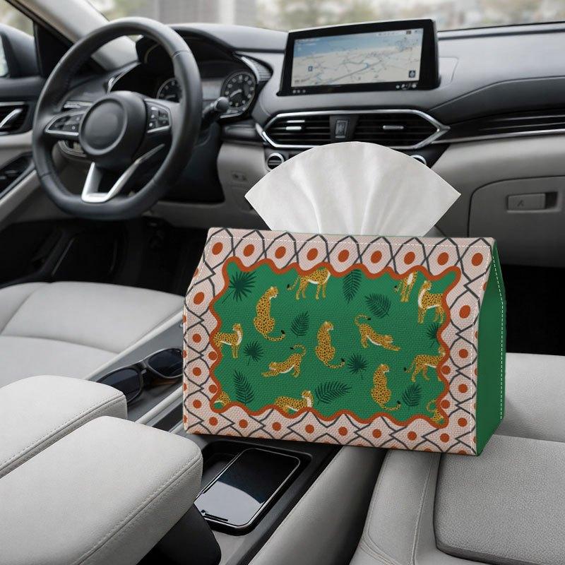 2D Flat 1pc Ethnic Bohemian Animal Tissue Box Multifunctional, Leopard Pattern Suitable for Home, Parties, And Car Decoration. This Decorative Tissue