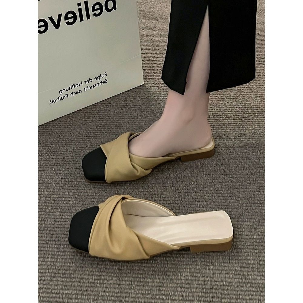 Baotou half slippers 2025 women's spring wear new Internet celebrity explosion Xiaoxiangfeng French flat-bottomed sandals half-tray single shoes