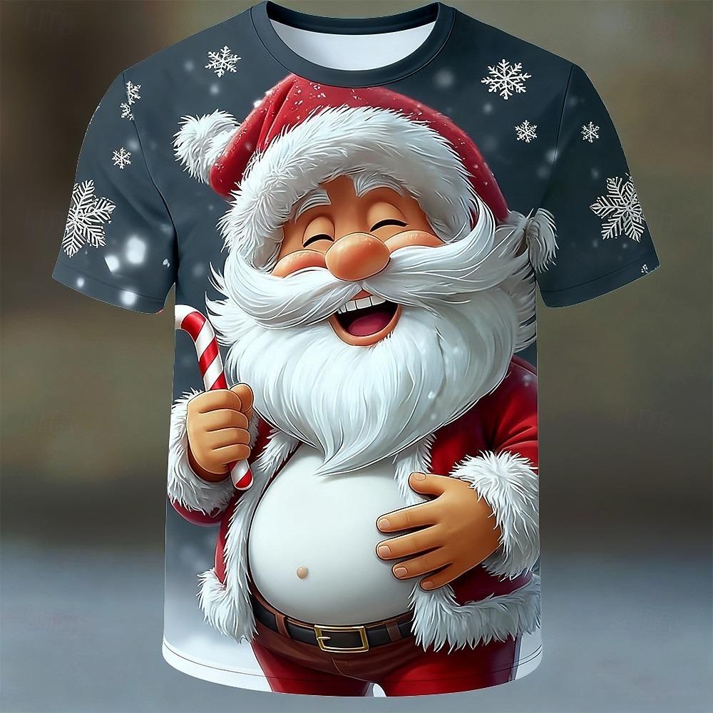 Christmas Men's Cute Santa Claus Short Sleeve T-shirt 3D Print Crew Neck Daily Party Men's Fashion Fun T-shirt