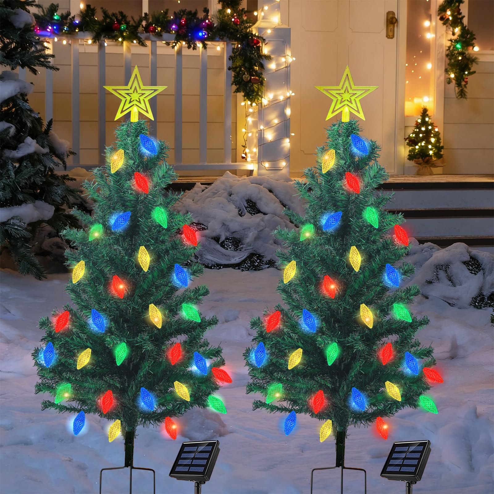 

Set of 2 Christmas Tree Outdoor Christmas Garden Automatically Lights Up for Christmas Trees and Yards Solar-Powered Lights, Decorations, Lights,