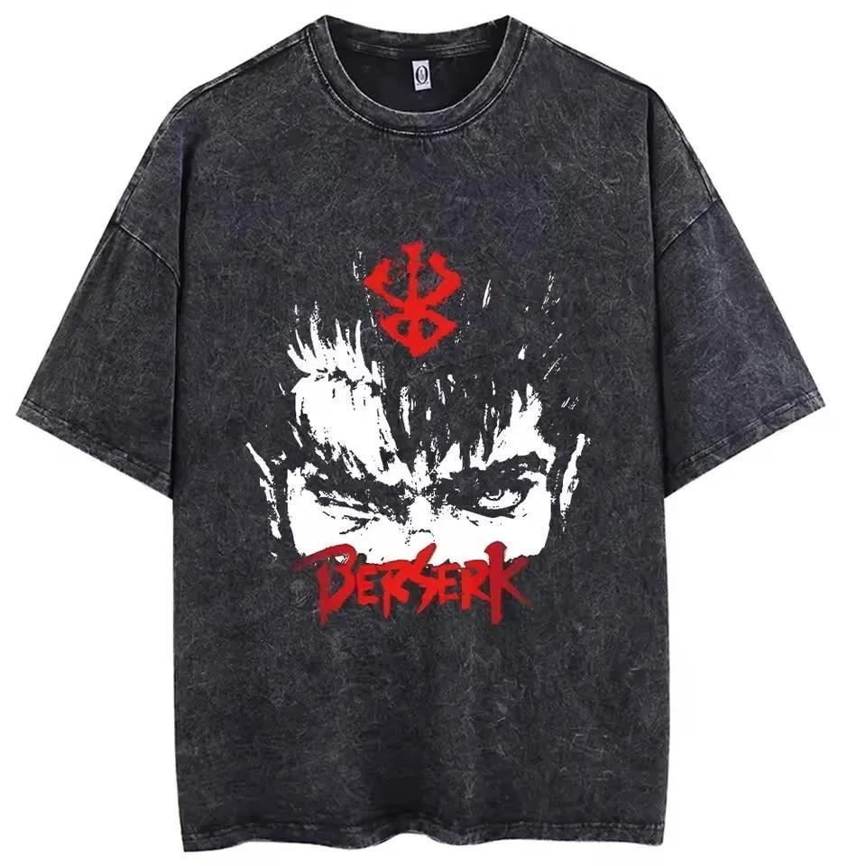 Washed Berserk Vintage Japan Anime New Arrival Mens Women Clothe Tee Shirt Homme Graphic T-Shirts Men  WomenTshirt for Men Women Ropa Hombre