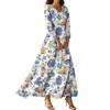 Women's Fashion V-Neck Floating Beach Dresses Seven Sleeve Floral Printed Dresses