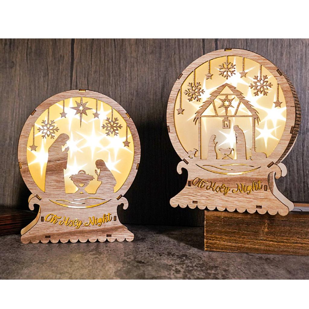 Wood LED Light Nativity Scene LED Light Decoration Winter Holiday Party Centerpieces for Christmas Table Tiered Tray