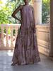 Elegant European and American High Neck Tie-up Print Loose Holiday Dress