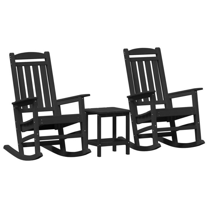 VidaXL Ensemble de Salon de Jardin 3 Pièces HDPE 2 Chaises Berçantes Noires Avec Table Sièges d'Extérieur Pour Se Détendre 3335816