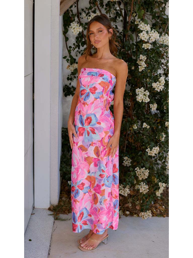 European & American 2025 Spring/Summer Satin Backless Tube Dress for Women.