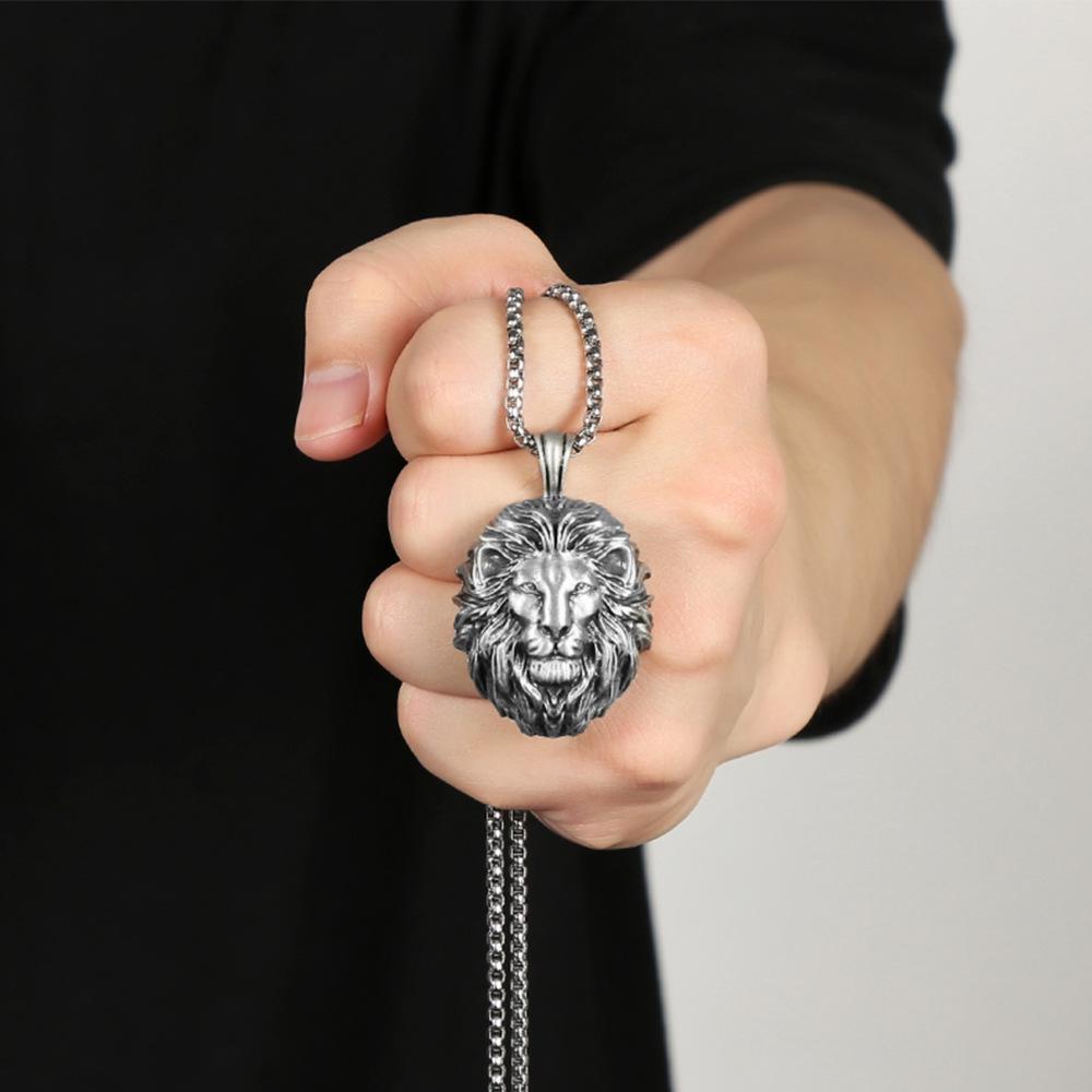 Lion Head Pendant Punk Hip Hop Animal Lion Men s Necklace Retro Necklace