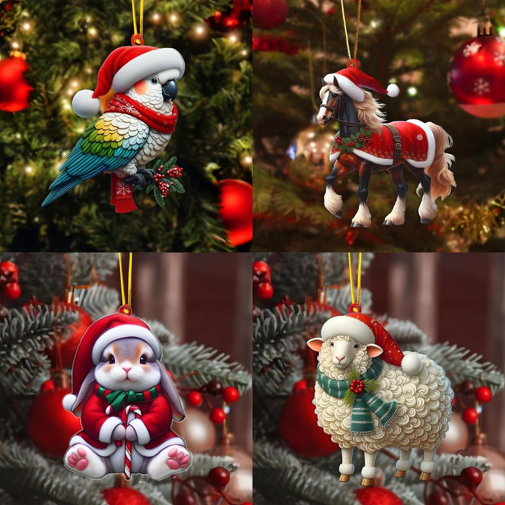 Christmas Themed Acrylic Pendant With Sheep Dog Chicken Horse And Dog Patterns For Christmas Party Decor