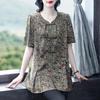 2025 Sommer Übergröße Chiffonbluse für Frauen mittleren Alters – Chinesischer Druck, Lässige Passform