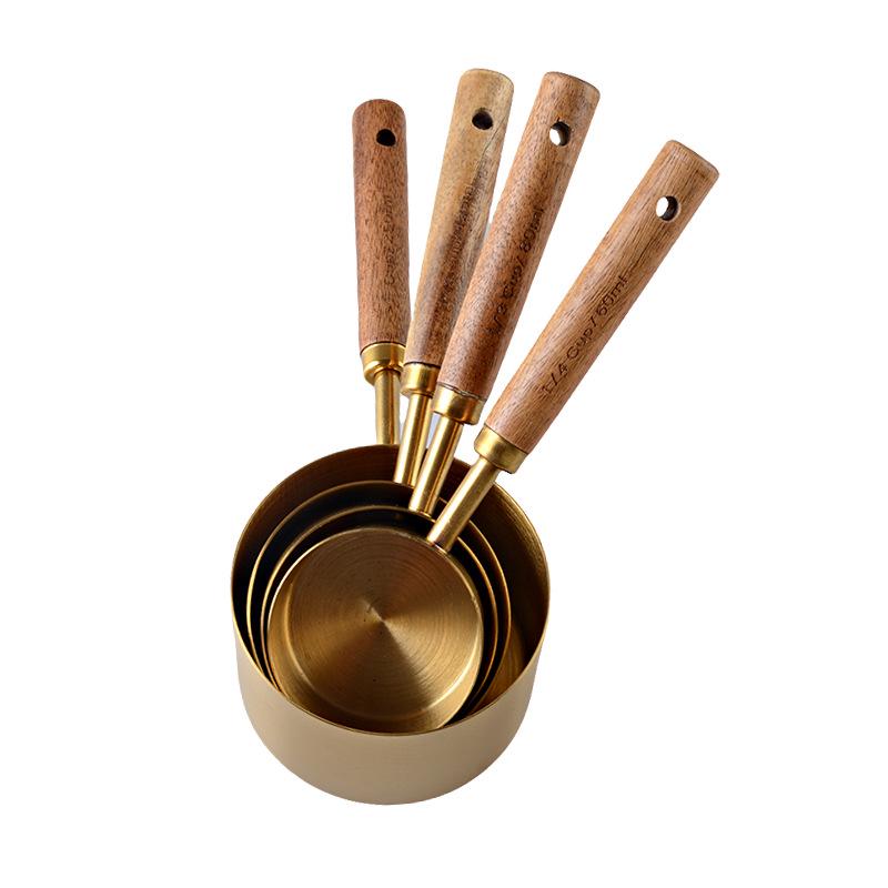 8-delige RVS Maatbeker & Lepel Set met Aciahout Handvatten voor Bakken