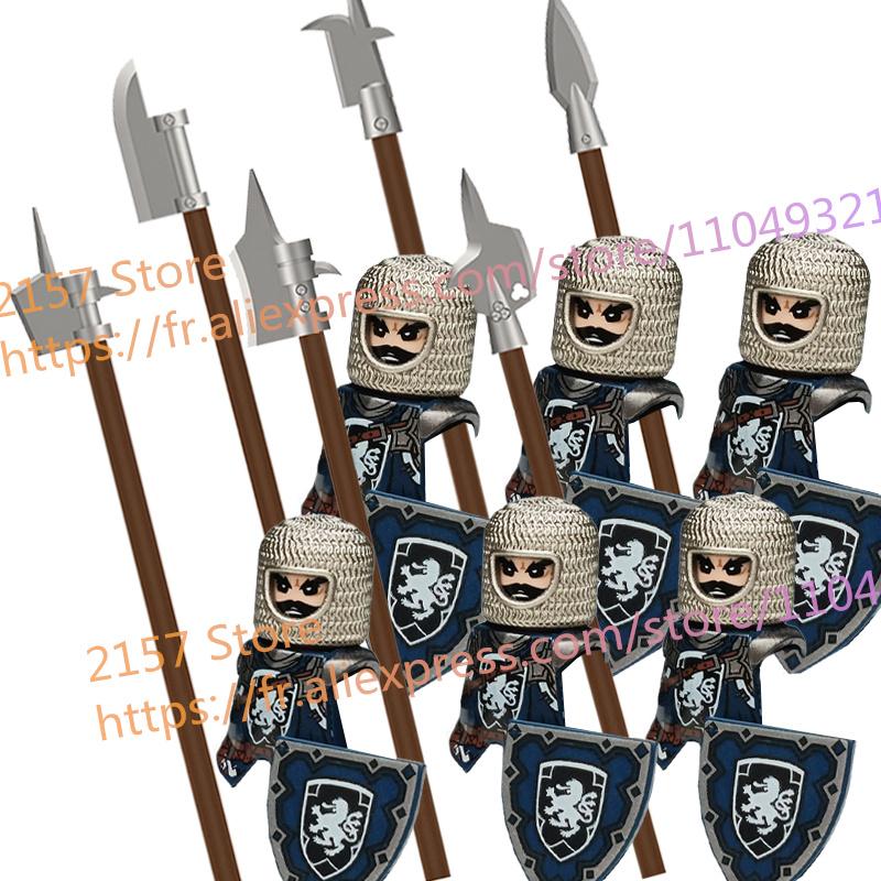 MOC Medieval Figure Building Block Castle Templar Knights Armor Militia Soldiers Gunners Shield Helmet Assembling Brick Toys S26
