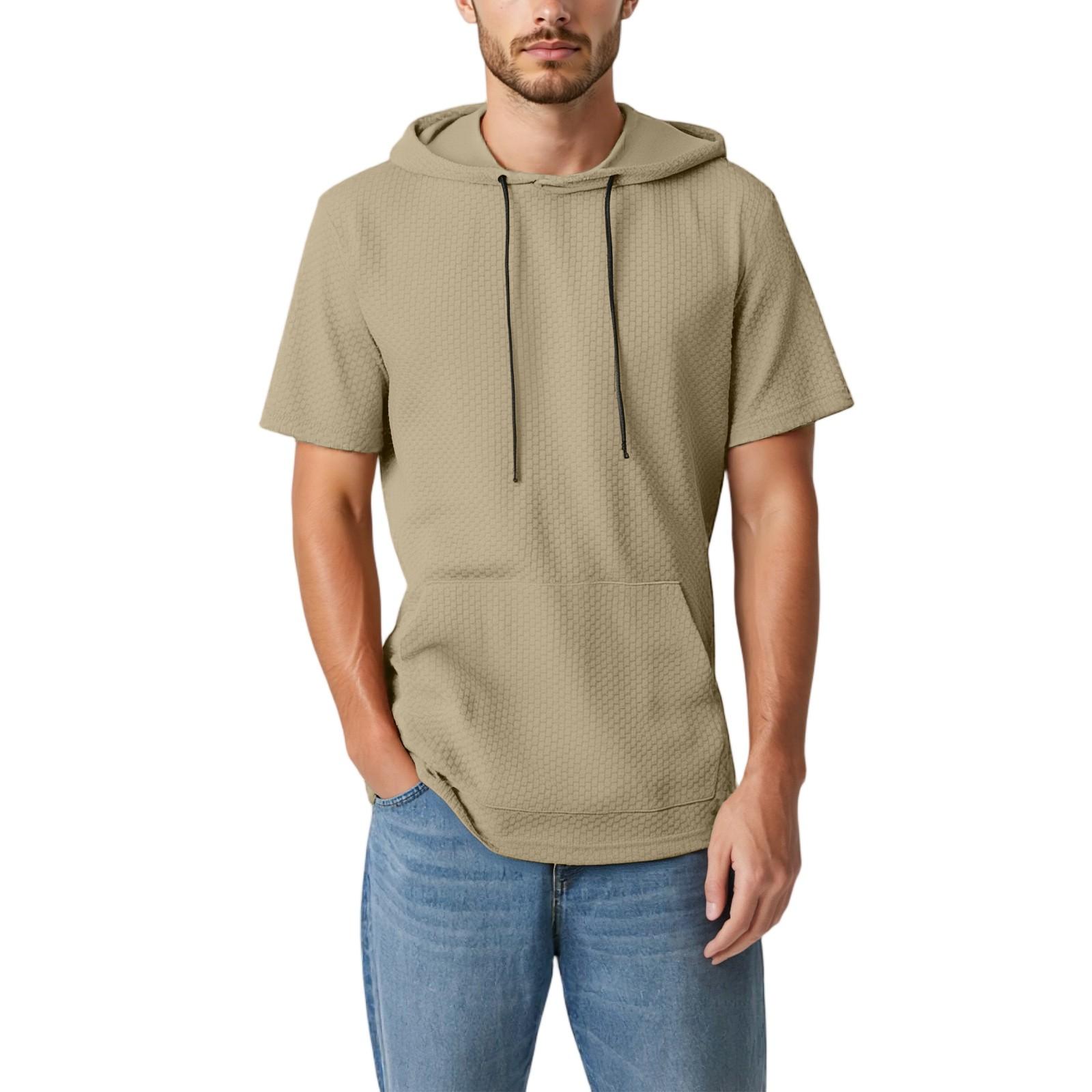 

Мужская повседневная, свободная, классическая рубашка-пуловер с воротником, капюшоном, карманами, спортивная рубашка с короткими рукавами XXL хаки