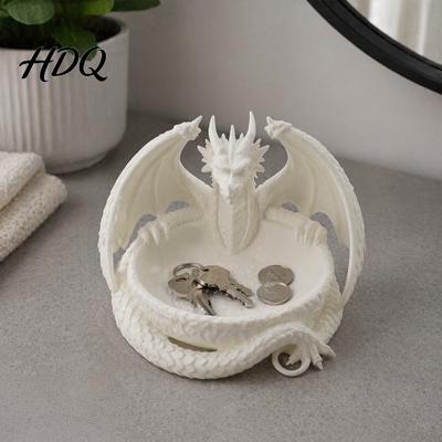 Black Dragon Statue 3D Printed Jewelry Tray Fantasy Catchall Gothic Key Home Decor Holder Medieval Desktop Storage Gift for Fans Display Dish