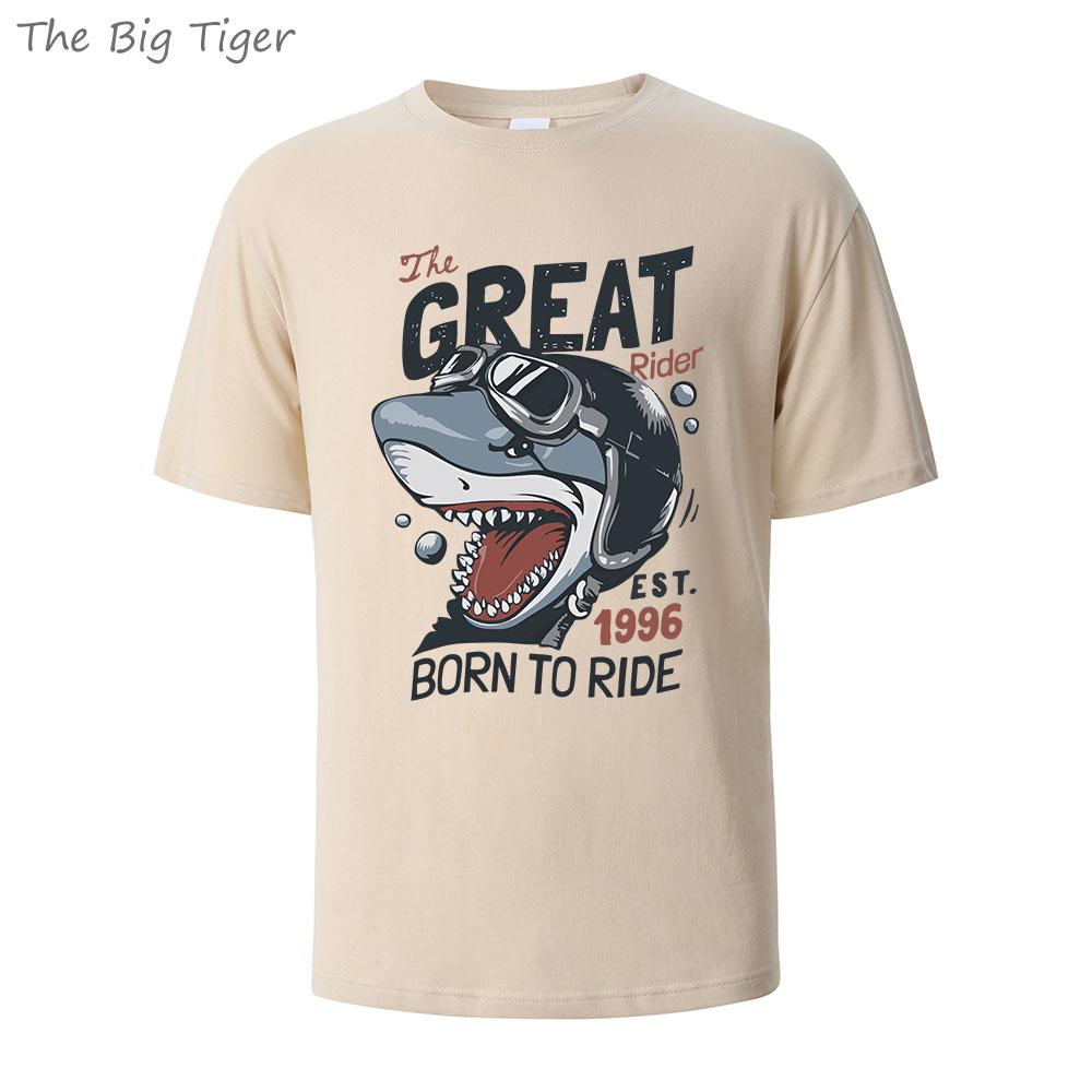 Great Shark Printing Mens Basic Cotton Tee Simple Round Neck Comfortable Fit Lightweight Breathable Casual Wear Mens Tshirt