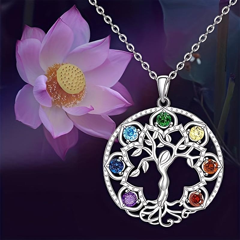 7 Chakra Tree Of Life Pendant Yoga Chakra Healing Stone Necklace Feminine Energy Balance