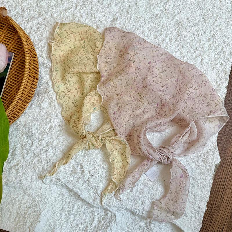 Triangle scarf scarf women's literary new floral small scarf silk scarf high-end headscarf summer women's pastoral headband tied hair