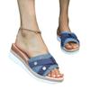 2025 summer new fish mouth large size bow one-word buckle wedge heel thick sole casual large size women's sandals
