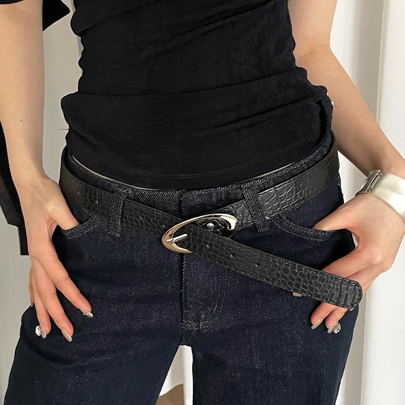 Fashionable With Lychee Pattern Women's Belt Red High-End Versatile Simple Decoration Belt Trend