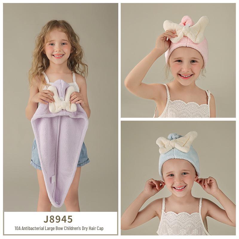 מגבת שיער כובע קורל פליז מצויר לילדים 2025 – רך, עבה, מתייבש במהירות, אביזר אמבטיה הורה-ילד