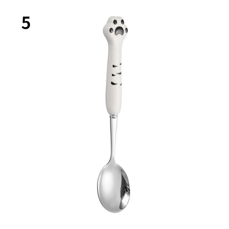 Simpatico gatto artiglio cucchiaio forchetta manico in ceramica stoviglie in acciaio inossidabile 304 cucchiaio forchetta bacchette simpatico cartone animato stoviglie per bambini