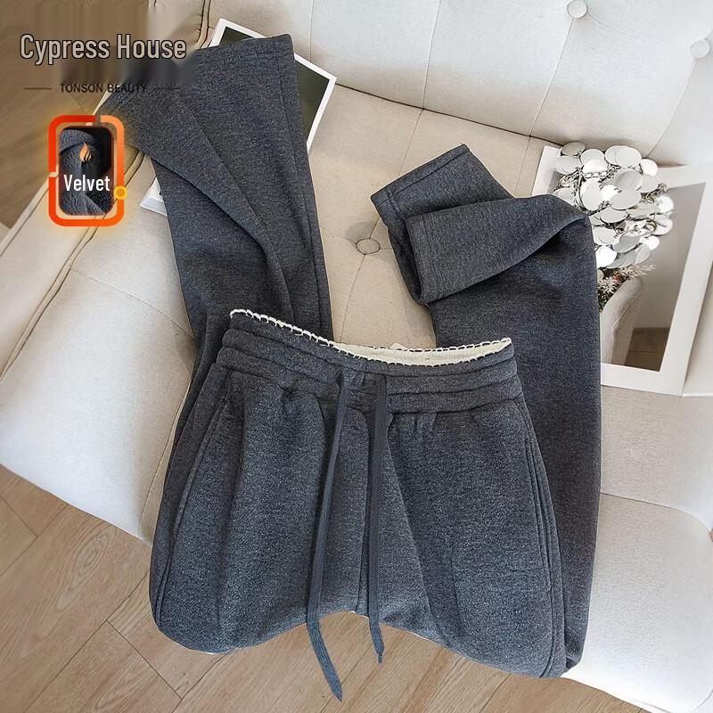 Silbaishe Women s Fleece-Lined High-Waist Wide-Leg Pants M