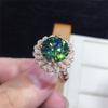 Huitan Big Round Green Cubic Zirconia Finger Ring for Women Brilliant Accessories Vintage Ring Retro Party Luxury Zircon 2022