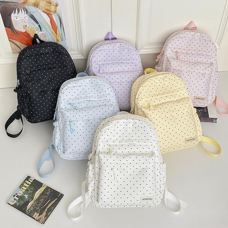 Student Schoolbag Polo Dot Women's Large Capacity Backpack Lightweight Class Backpack