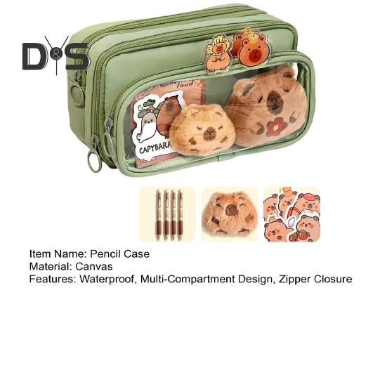 Capybara Pencil Case Large Capacity Multi-Layer Canvas Pen Bag with Compartments Waterproof Material DIY Pencil Case Kit