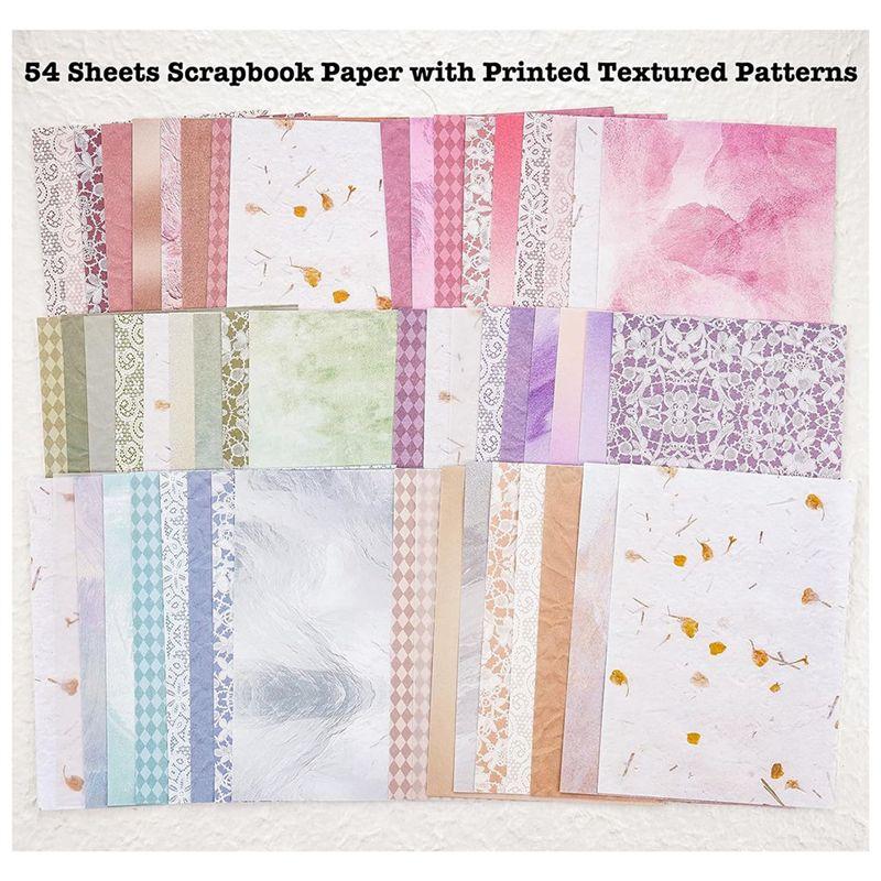 Set Assortito Carta per Scrapbooking e Tessuto a Rete Decorativo - 90 Fogli - Confezione da 6 Pezzi Carta Speciale Mista per Scrapbooking