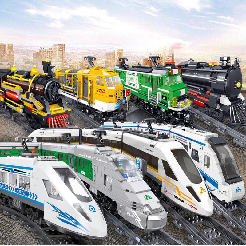 City Train Set Steam Bullet Vehicle Cargo Railway Station Model Building Blocks Brick Tracks Rail No Motor Kits Carriage Kid Toy