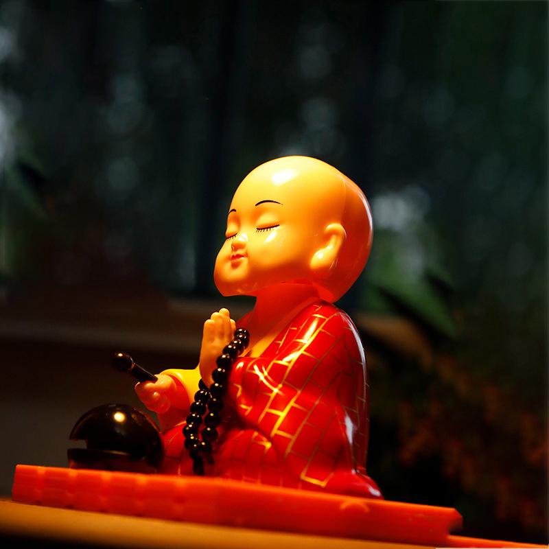 Cute Car Ornament Solar Shake Head Little Monk Good Fortune Car Rearview Pendant
