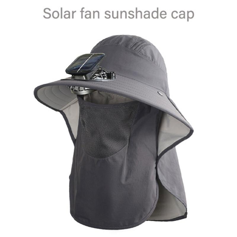 Solar Power Fisherman Hat With 3 Speed Fan Rechargeable Battery Face Neck Cover Sunproof Hat For Hiking Fishing