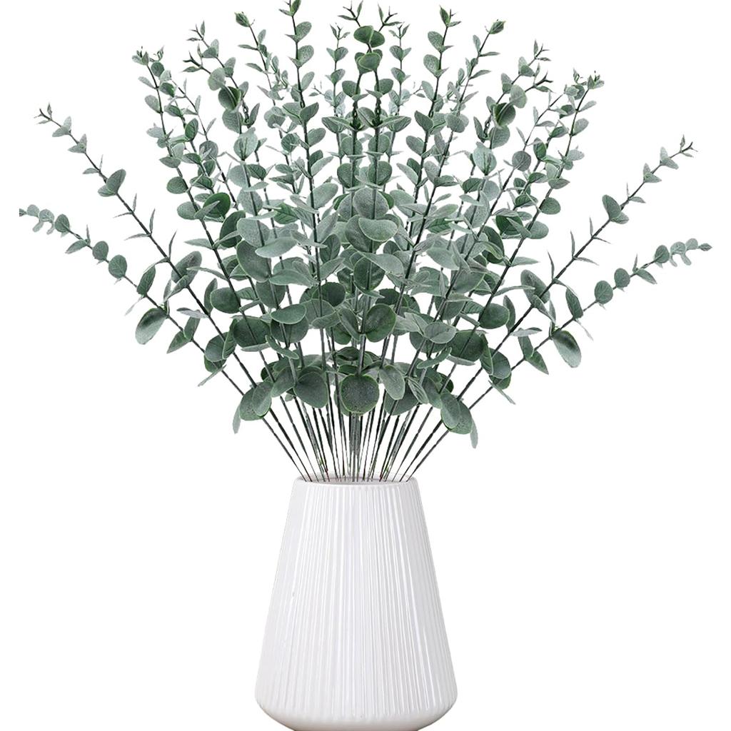 20PCS Artificial Eucalyptus Leaves Greenery Stems With Frost for Vase Home Party Wedding Decoration Outdoor Garden Christmas