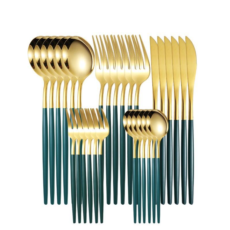 30pcs Upscale Gold Dinnerware Set Stainless Steel Tableware Set Knife Fork Coffee Spoon Flatware Set Dishwasher Safe Cutlery Set