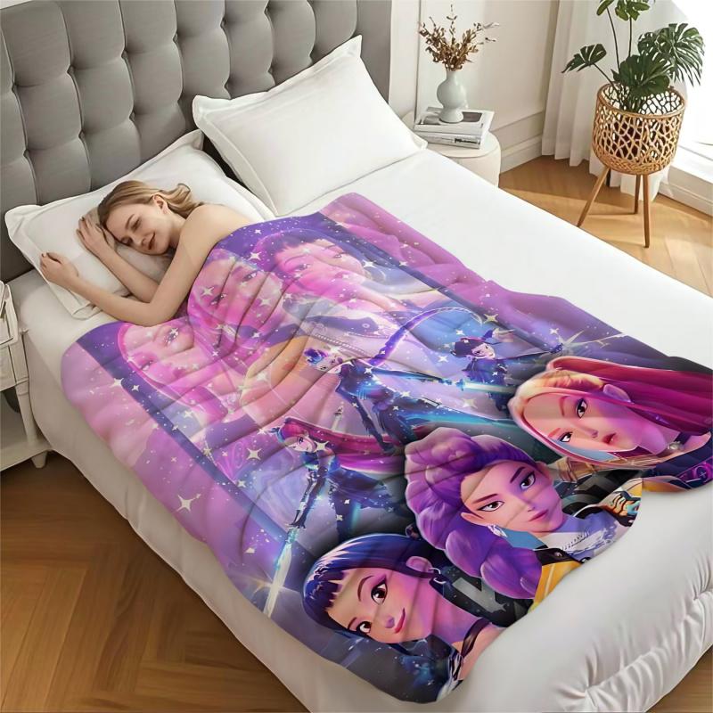 K-Pop Demon Hunters Blanket Girls Boys Plush Throw Blanket Novelty Warm Blanket All Season Huntrix Fan Gift for Office Travel